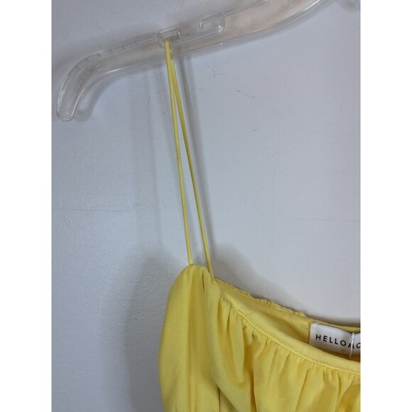 HELLO MOLLY Yellow Gathered Bust Mini Bodycon Dress Large Straps Stretch Spring - Picture 5 of 15